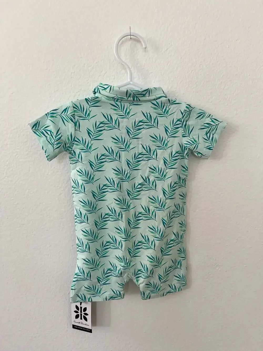 Sweet Bamboo Baby Polo Romper in Palm Leaf Print